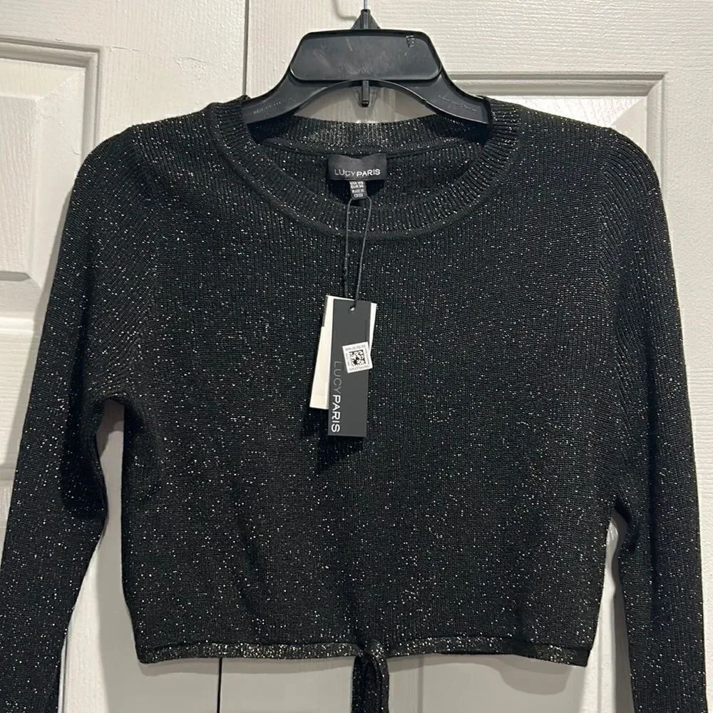 NWT Lucy Paris Black Cropped Sweater, Size XS